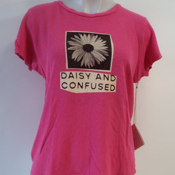 NWT Womens Mother Daisy and Confused Lil Sinful Wash Pink Cotton Linen T-Shirt L - Picture 3 of 9